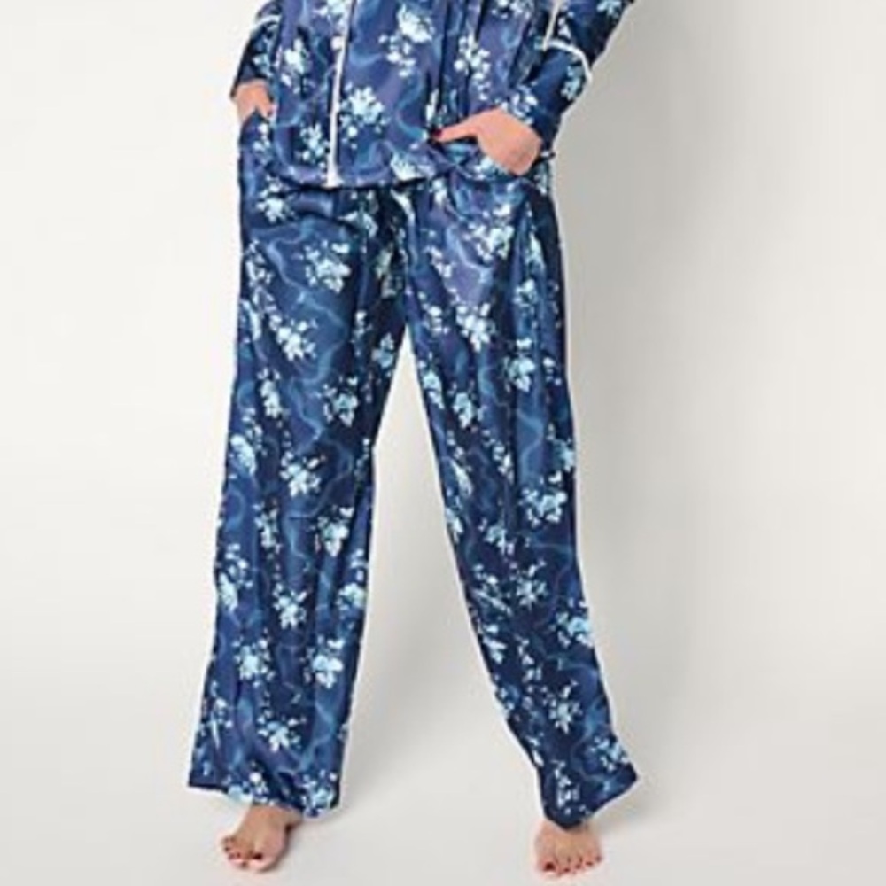 Madeleine Fig Night Winter Floral Satin Pajama Pants Size XS